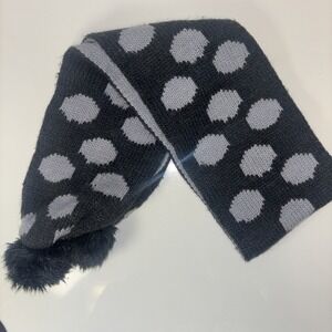 Women's Scarf Knit VTG Polkadot Reversible Gray Puff Balls Super Cute Boho Indie